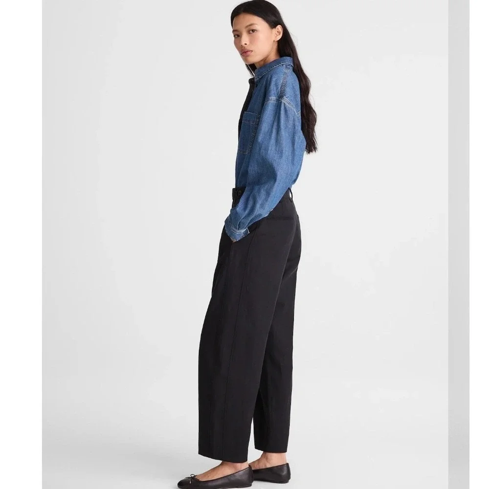 Madewell Barrel-Leg Trouser Pant Black Drapey Twill Lyocell Linen Pleated Size 8
